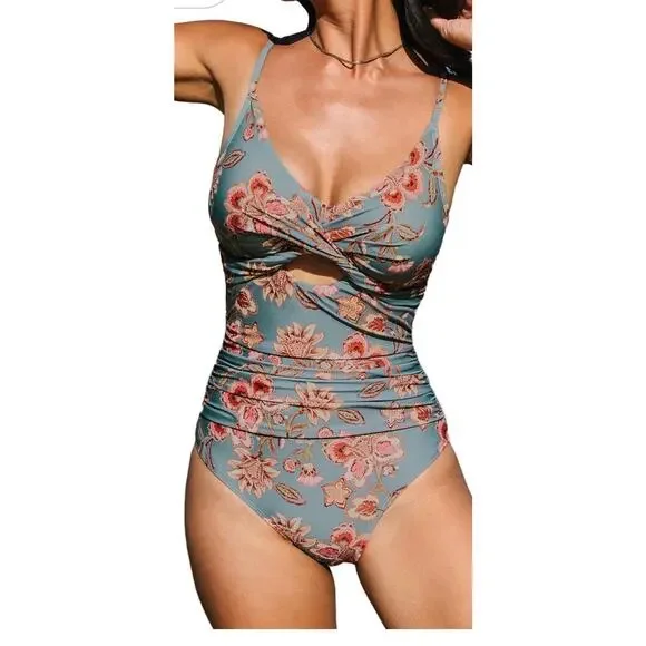 Cupshe Women's One Piece Swimsuit Tummy Control V Neck Bathing Suit Size Medium - Picture 4 of 16